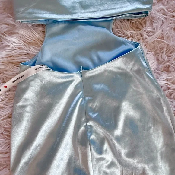 NWT Lucy in the Sky Blue Satin Cutout Bodycon Dress - Picture 10 of 10
